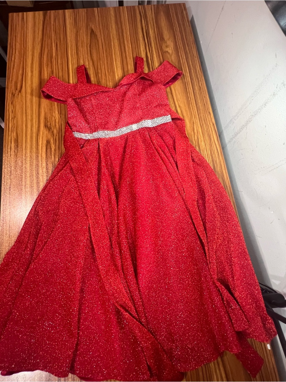Sparkling Red Girls' Party Dress with Silver Band